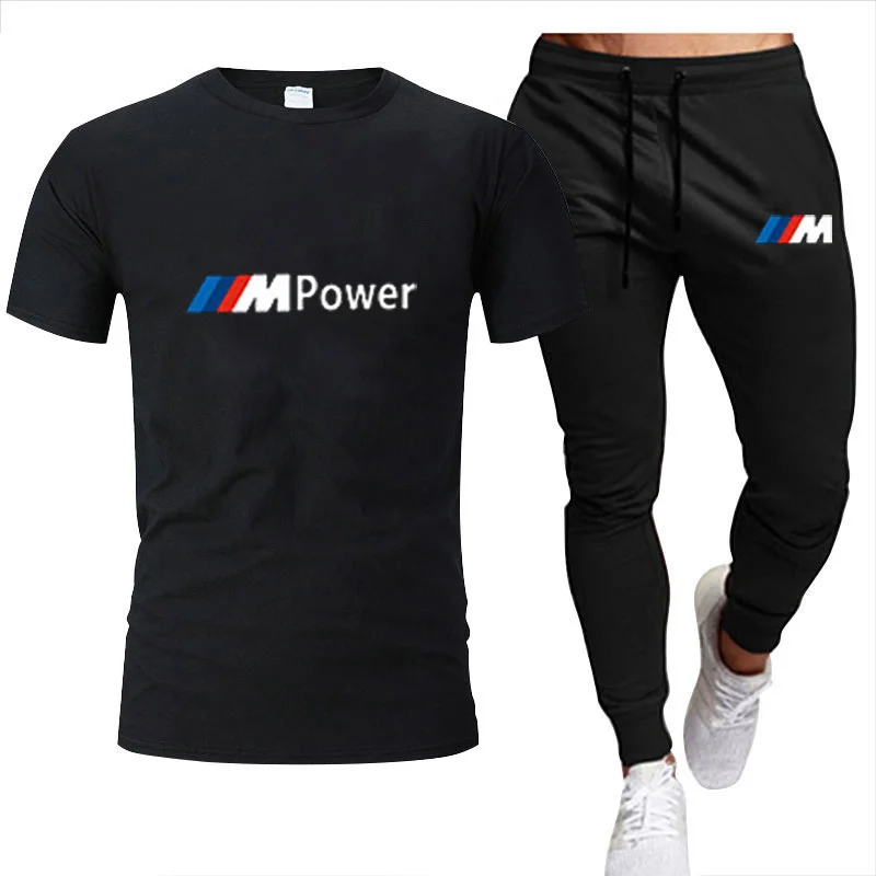 

2022 New Brand BMW Summer Men's Tracksuit Men T-shirt Trouser Pants Two Piece Sets 100% Cotton Shirts Jogging Sportswear Suit