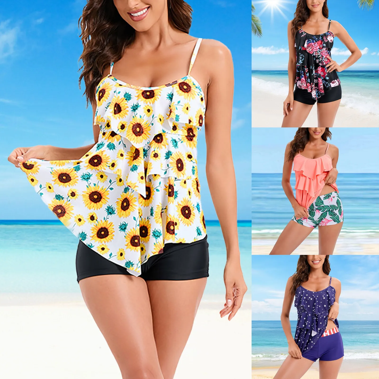 

Two Piece Tankini Swimsuits For Women With Shorts Bathing Suits Athletic Swim Shirt Women Pattern Board Shorts Womens Swimwear