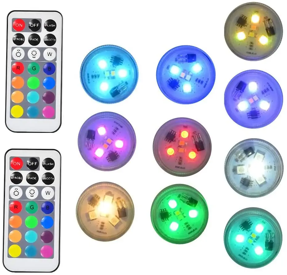 

Submersible 10pcs LED Lights 10Pcs Battery Operated LED Color Changing Lamp With Remote For Pool Pond Garden Decoration