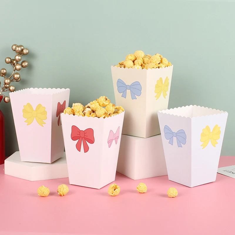 

10Pcs Bow Tie Paper Popcorn Boxes Pop Corn Favor Bags For Candy/Snack/Chips Wedding Xmas Birthday Movie Party Box
