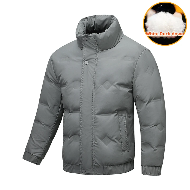 Мужской зимний легкий пуховик с воротником-стойкой и защитой от ветра