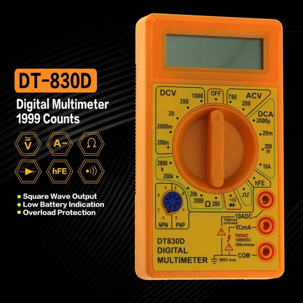 

DT-830D мини карманный цифровой мультиметр 1999 отсчетов AC/DC Вольт Ампер Ом диод hFE тестер непрерывности Амперметр Вольтметр Омметр