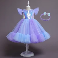 childrens dress sequins sweet flower girl catwalk wedding dress performance dress girl mesh puffy princess dress knee length