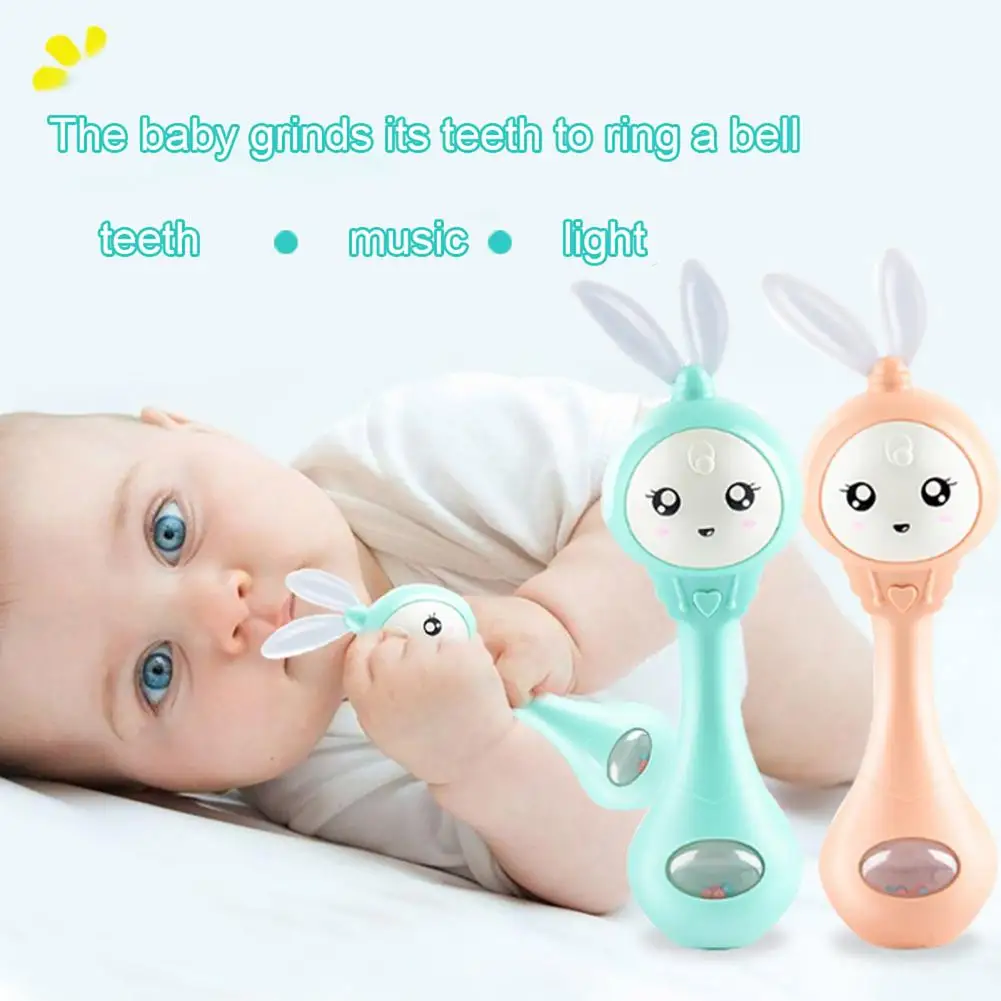 Baby Music Flashing Rattle Toys Rabbit Teether Hand Bells Mobile Infant Stop Weep Tear Rattles Newborn Early Educational Toy