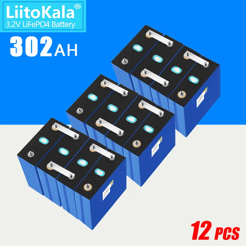 

12PCS LiitoKala 3.2V 302Ah Lifepo4 Battery Rechargeable Cell DIY Pack For 12V 24V 36V 48V 310Ah Solar System Boats Golf Cart