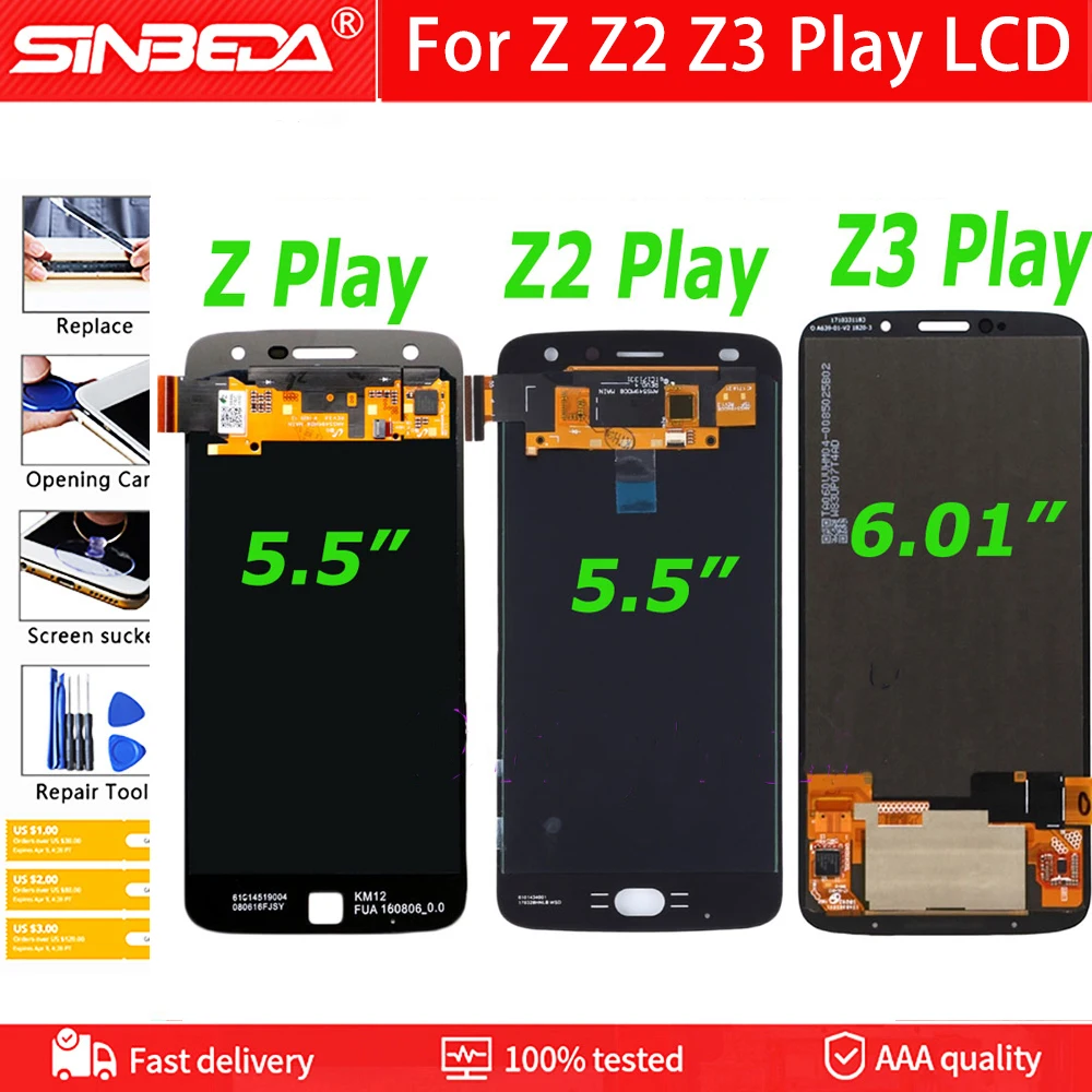 

100% TESTED For Motorola Moto Z Play XT1635 Z2 Play XT1710 Z3 Play XT1929 LCD Display Touch Screen Digitizer Assembly Replaceme
