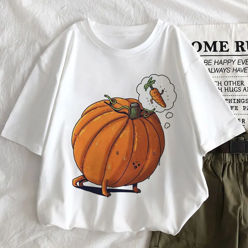 

Pumpkin Sports Graphic Print T-shirt Women Harajuku Aesthetic White Top Casual Tshirt 2021 New Summer Fashion Y2k Female T Shirt