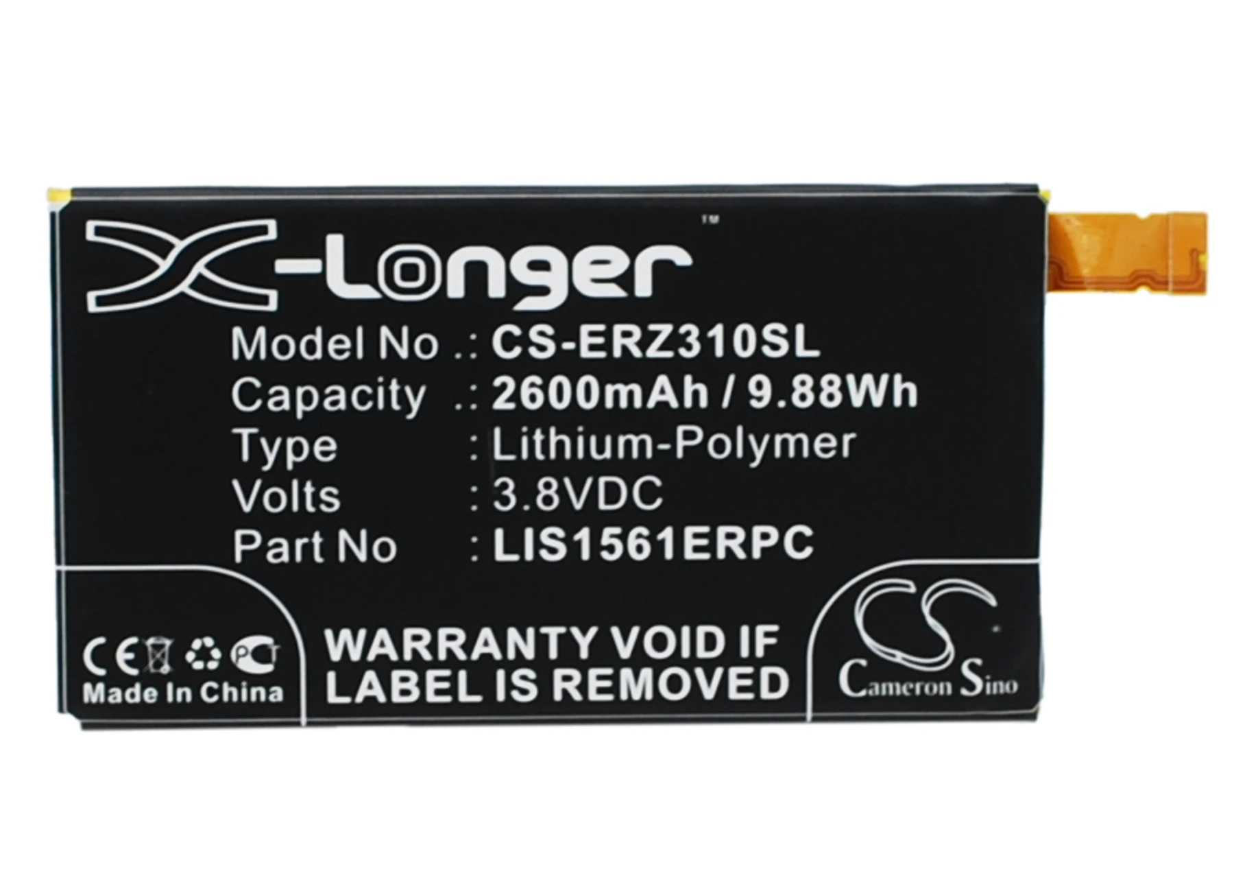 Аккумулятор CS ERZ310SL LIS1561ERPC для Sony Xperia Z3 Compact D5803 LTE 3.8V / 2600mAh 9.88Wh (CameronSino)|Аккумуляторы