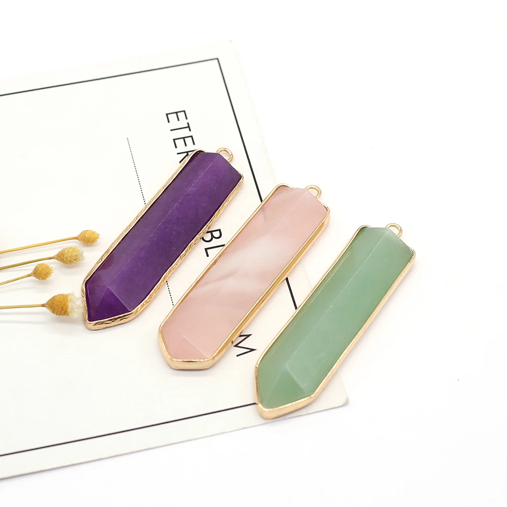 

Natural Stone Pendants Long Rectangle Healing Crystal Agate Stone Ornament Charms for Jewelry Making Women Gift Accessories