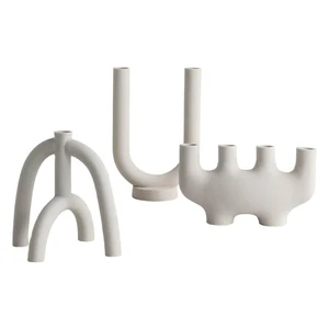 nordic creative ceramic candlestick white candle holders water pipe modern living room candle stand home ornament gift fc455 free global shipping