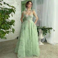long illusion spaghetti strap tulle prom dresses floor length a line evening gown simple pastrol party dress 2022 women new