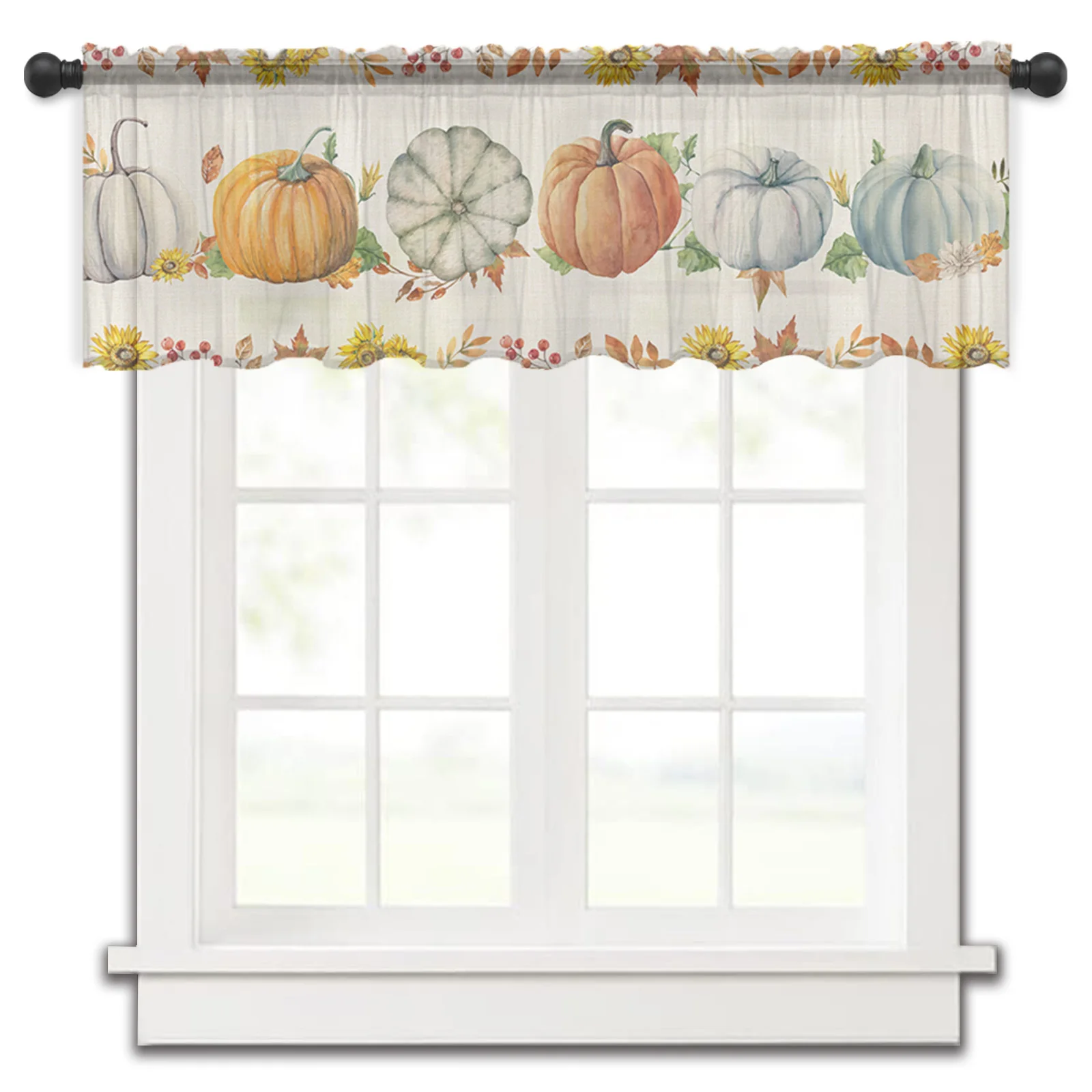 

Thanksgiving Fall Pumpkin Maple Leaf Kitchen Small Curtain Tulle Sheer Short Curtain Bedroom Living Room Home Decor Voile Drapes