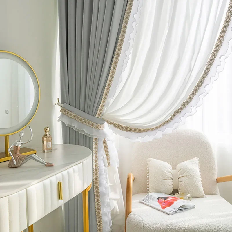 

NEW Home French Embroidery Blackout Living Room Curtains Thickened Sunscreen Bedroom Curtain Light Luxury Soundproof Study Drape