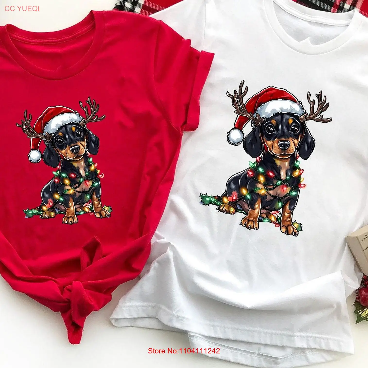 Рождественская футболка с таксой свитер милой собакой для мамы и папы