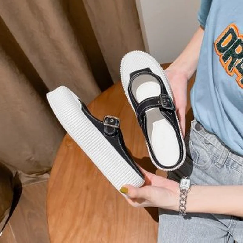 

2022 Summer New Breathable White Shoes with Increased Baotou Canvas Half Drag Muffin Thick Bottom Sandals and Slippers