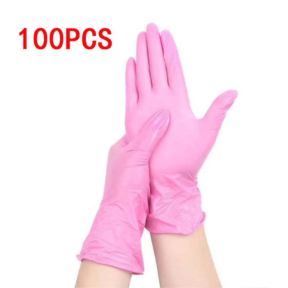 100PCS Disposable Pink Nitrile Gloves Latex Free WaterProof Anti Static Durable Versatile Working Gloves Kitchen Cooking Tools