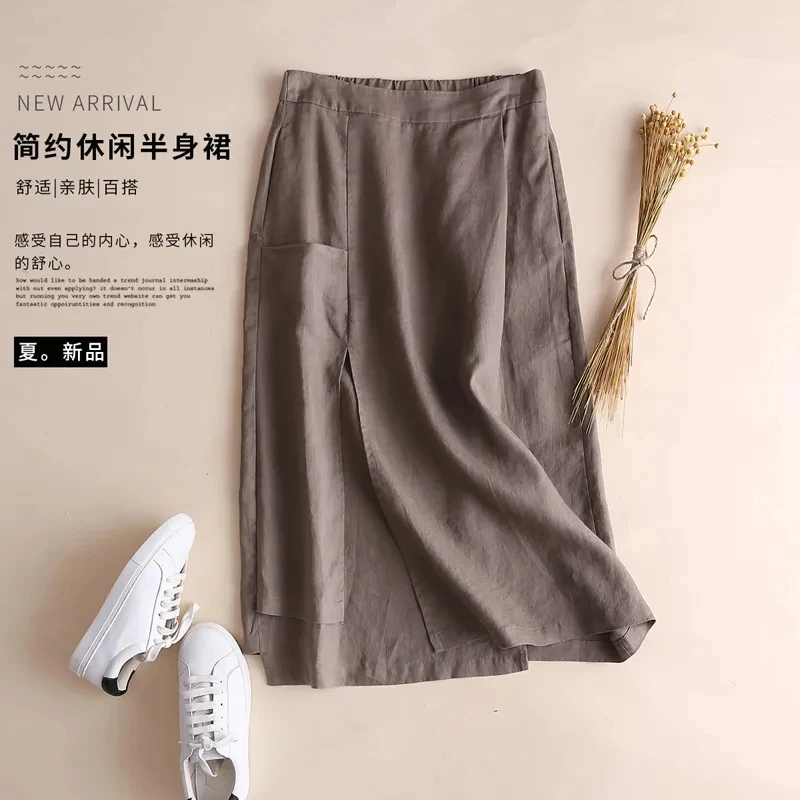 

Harajuku Japanese Skirt Spring Summer Cotton Linen Mid-calf Skirts A-line Mori Women Casual Literature Long Skirt Loose Falfas