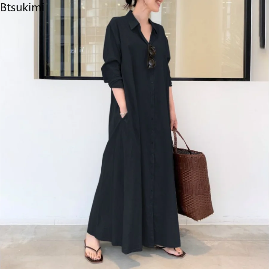 Plus Size 4XL 5XL Women's Elegant Shirt Dress Casual Sundress Female Long Sleeve Maxi Dress Muslim Fashion Dress Vestido Robe