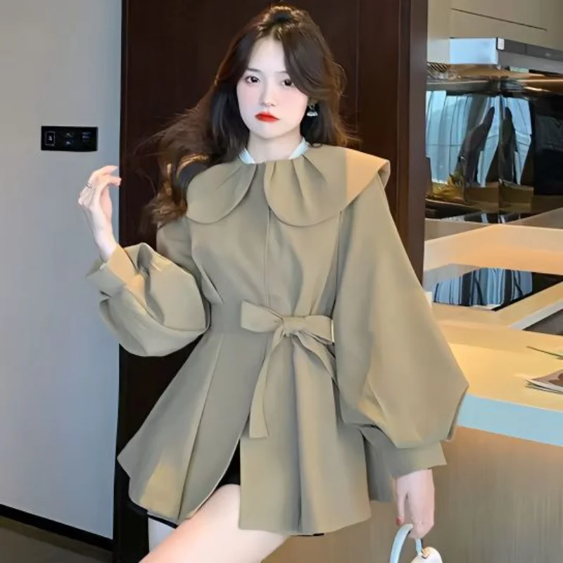 

Trench Coats Women Lantern Sleeve England Style Lovely Retro Streetwear Windbreaker Fashion Chic Femme Solid Autumn New Harajuku