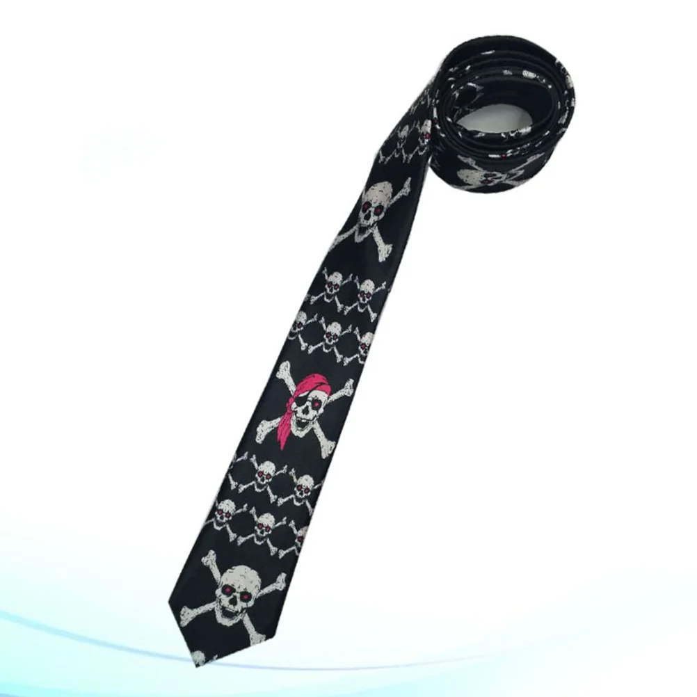 

Horror Neck Tie Vintage Crossbone Necktie Unisex Long Neckwear Party Dress Ghost Festival Accessory