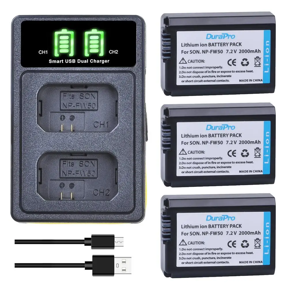 

DuraPro NP-FW50 NP FW50 батарея для камеры + двойное зарядное устройство для Sony Alpha a6500 a6300 a6000 a5000 a3000 NEX-3 a7R a7S NEX-7