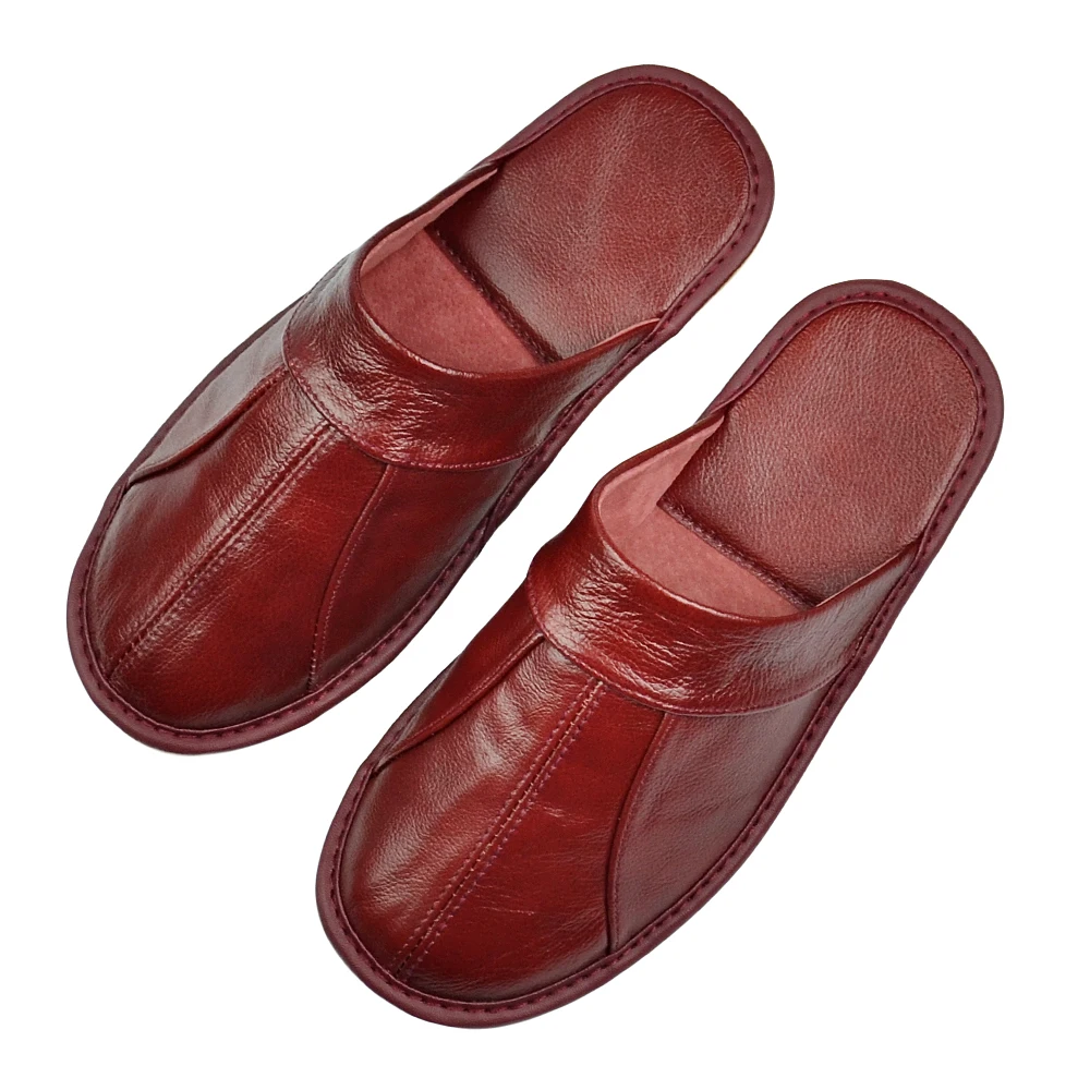 

Genuine Cow Leather slippers couple indoor non-slip men women home fashion casual single shoes TPR soft soles spring summer 505