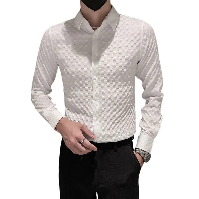 2022 Autumn Classic Plaid Shirts for Men Long Sleeve Slim Casual Business Formal Dress Shirt Fashion Social Streetwear Camisa