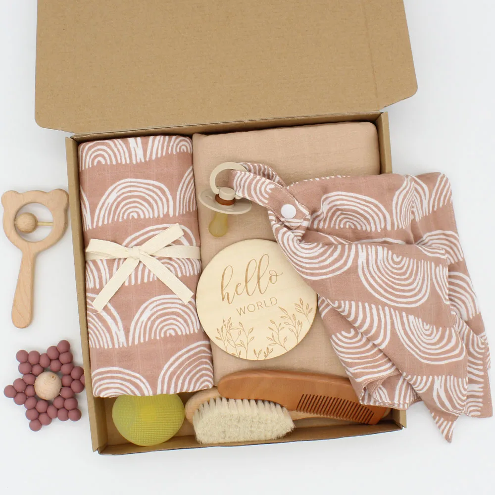 

Bamboo Cotton Muslin Swaddle Blanket Baby Set Infant Wrap Newborn Gift Set Soft Baby Blanket