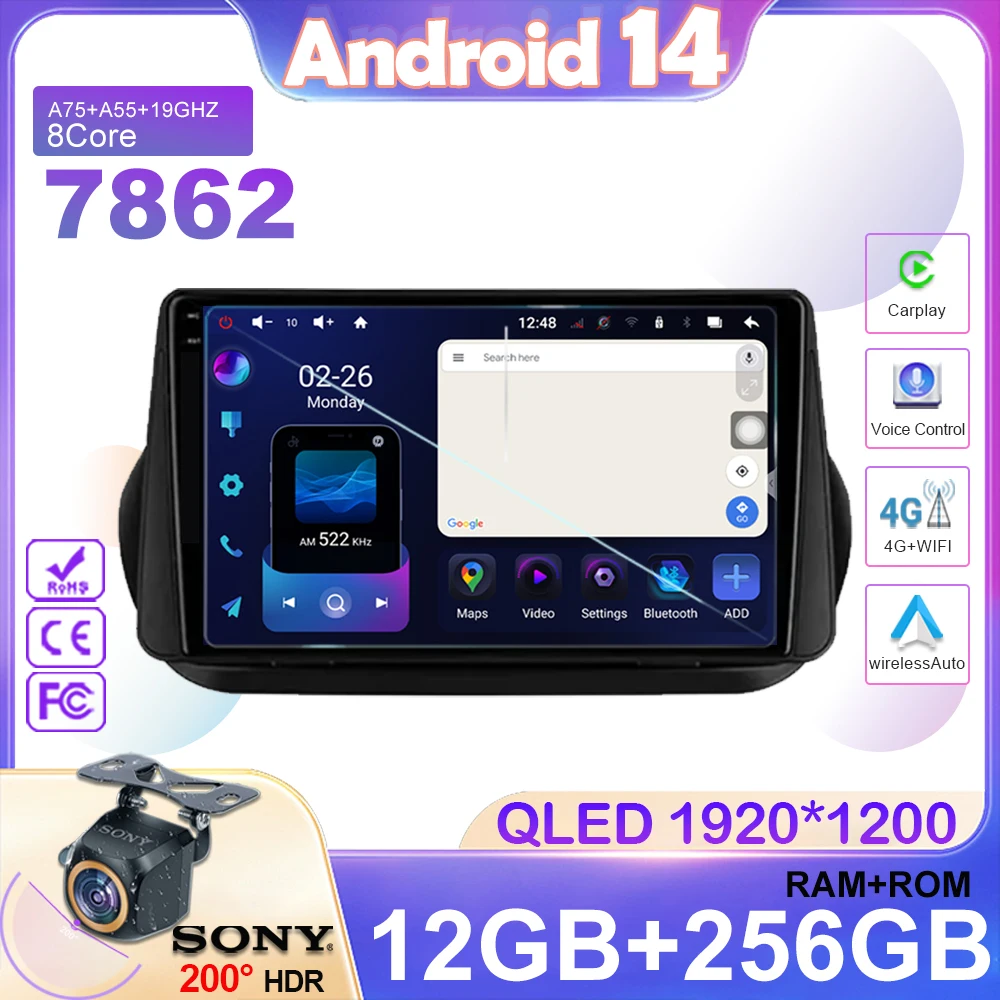 Автомагнитола 2DIN на Android 14 для Fiat Fiorino Qubo Citroen Nemo Peugeot Bipper 2008-2017 стерео