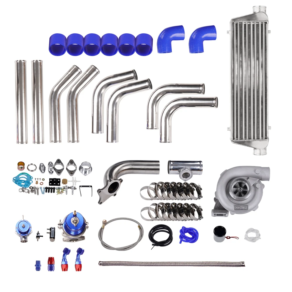 

T3 T4 T04E Turbocharger 2.5 Turbo Intercooler+Piping+Oil Line+Wastegate Kit