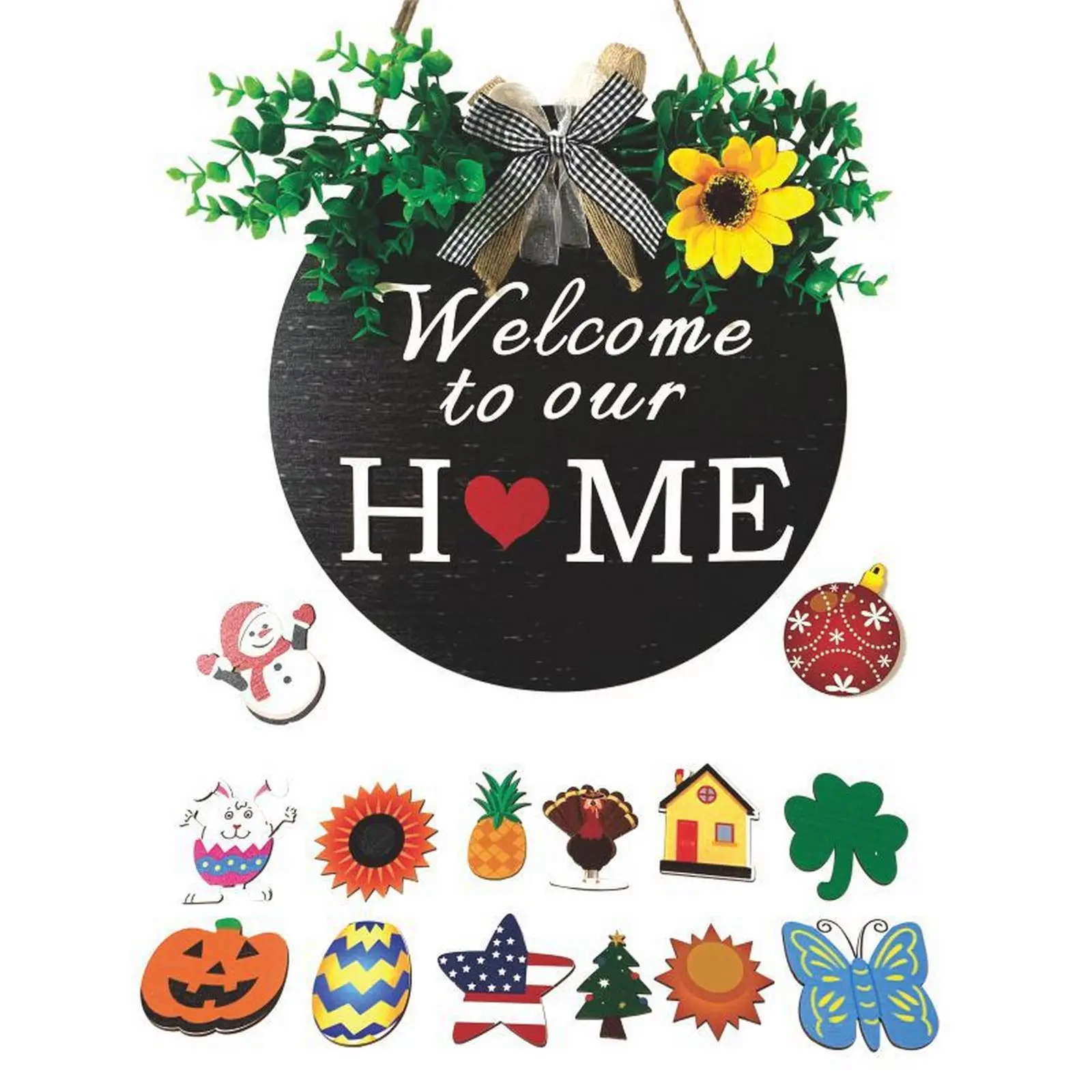 

Door Welcome Signs Home Decor Wooden Hanging Signs Family Door Sign Ornament for Home Garden Doorway DIY Holiday Decoration