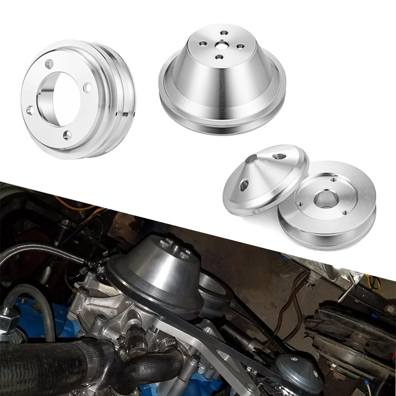 

Alternator+Crank +Water Pump V-Belt Pulley Kit Replace 6061-T6 Aluminum Anodized For 1969-UP Ford Small Block 302 351C 351W 351M