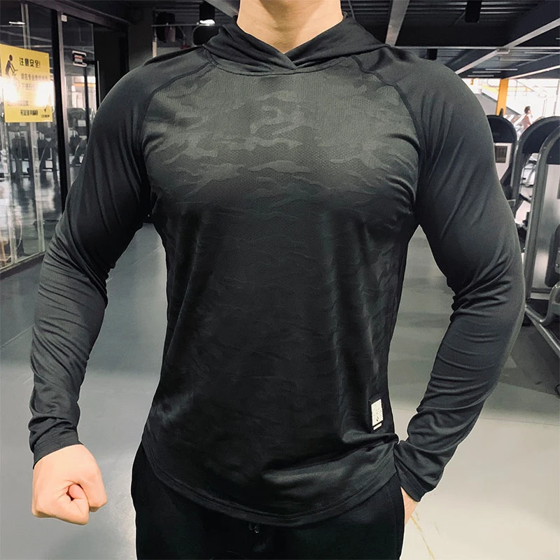 2023 Men Running Sports Hoodies Quick Dry Breathable Hood Long Sleeve Tops Man Fitness Gym Training Casual Hooded Jackets Coats