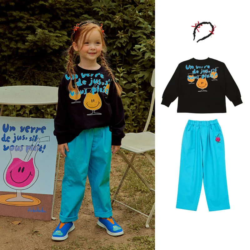 

Children's Sweatshirt Set 2023 Autumn Korean Cotton Cartoon Boys and Girls T-shirt Casual Pants Kids Clothes 4-6y 7-12y