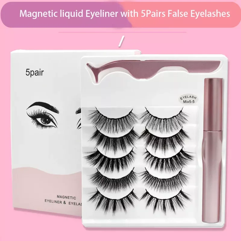 

NEW2023 5 Pairs 3D False Eyelashes Waterproof Eyeliner Tweezers Set Long Lasting Eyeliner Beauty Makeup Tool TSLM1
