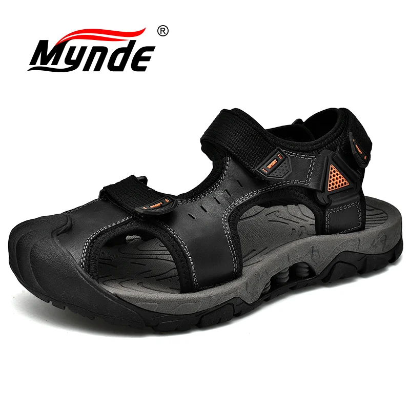 

Summer Genuine Leather Men Sandals Non-slip Outdoor Men's Casual Shoes Fashion Men Leather Slippers Beach Shoes Plus Size 38-46