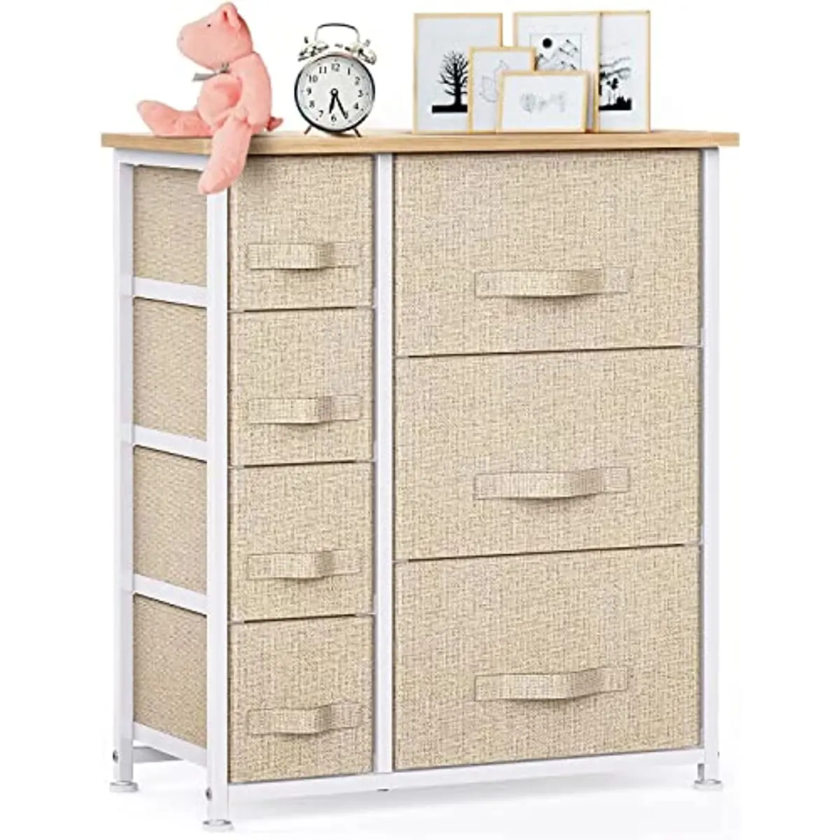 7 Drawer Fabric Dresser Storage Tower, Dresser Chest with Wood Top and Easy Pull Handle, Organizer Unit for Closets