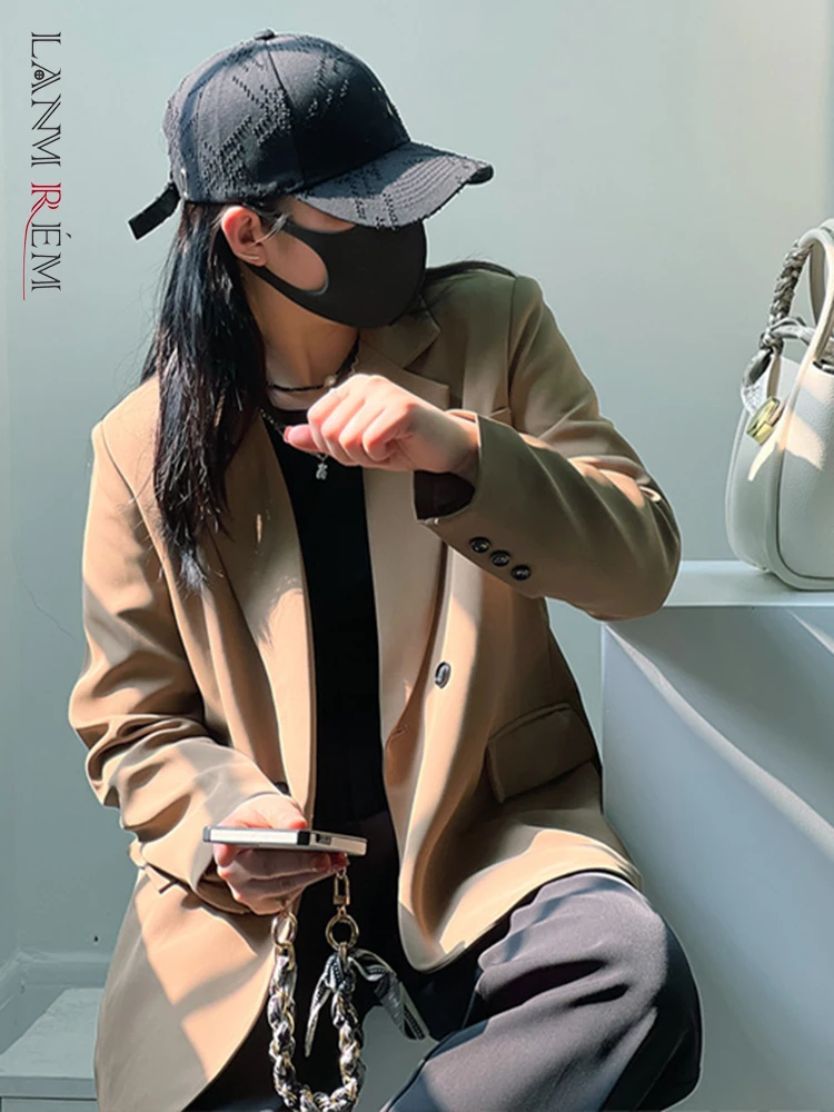 

LANMREM Notched Long Sleeves Casual Blazer For Women Double Breasted Office Lady Fashion Coat 2022 Autumn New 2R2162