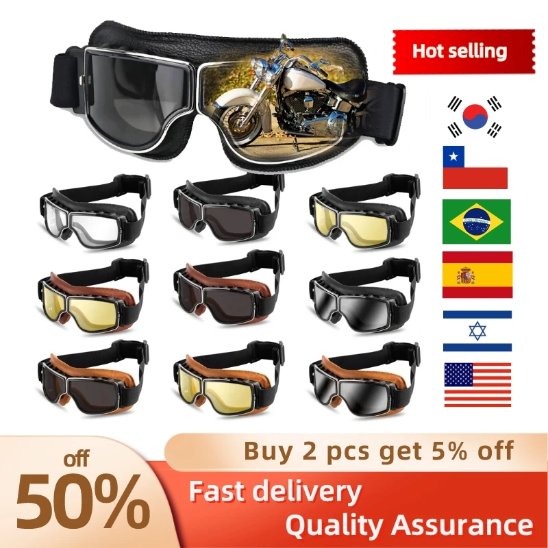 

Motorcycle glasses Vintage Goggles Motorcycle Leather Goggles Glasses Folding Goggles Ski Goggles Double Layers Anti-Fog Hot