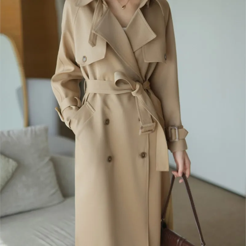 Элегантная свободная ветровка средней длины женское классическое пальто с