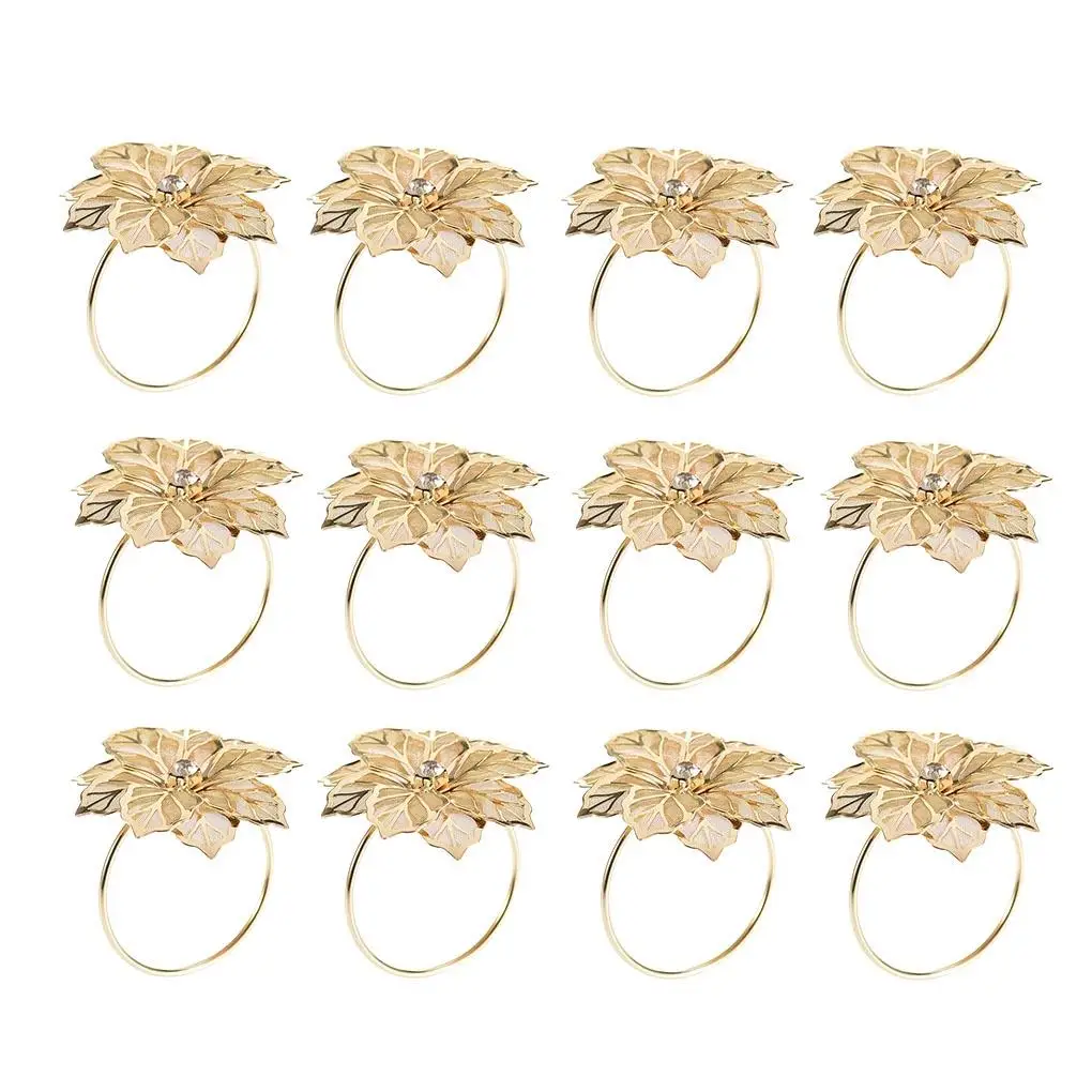 

12 Pieces Of Hollow Flower Napkin Ring Napkin Clip Party Wedding Family Dinner Decoration Napkin Buckle Tabletop Accessories