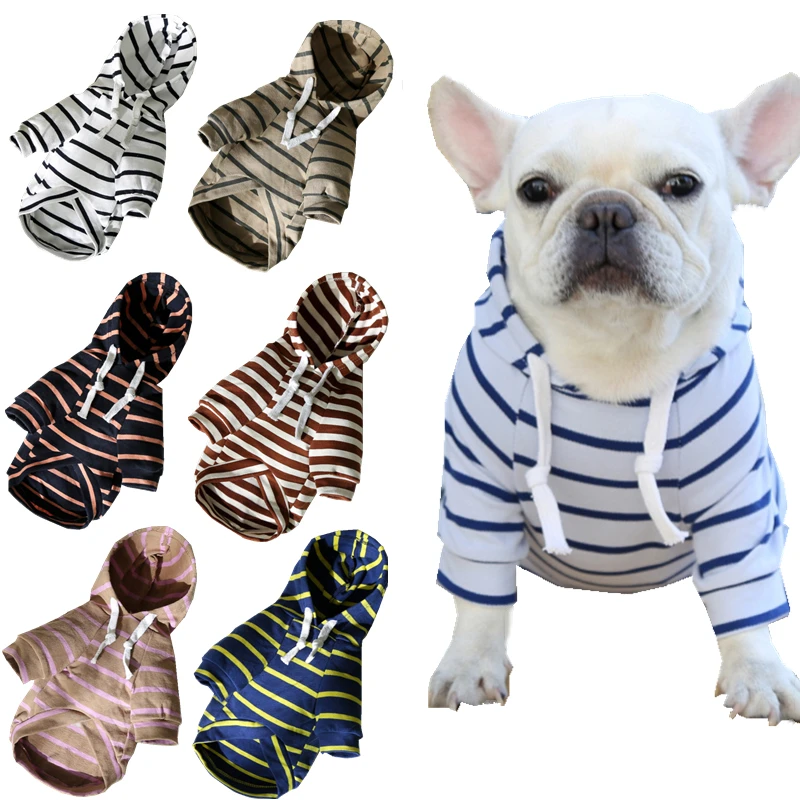 

XS-2XL Dog Stripe Bulldog Small Cat Costume Dog New Clothes Clothing Pet Dog Dogs Hoodies Sweatshirt Spring Jacket Summer Medium