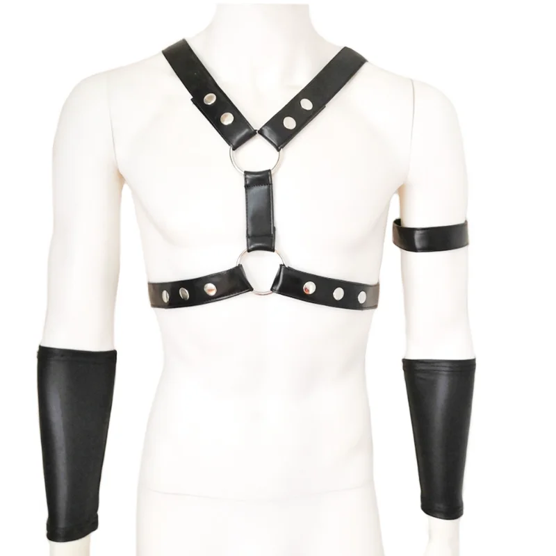 

Male Lingerie Gay Body Bondage Harness Men PU Leather Body Chest Harness Belts Fetish Erotic Tanks Shoulder Strap Stage Clubwear