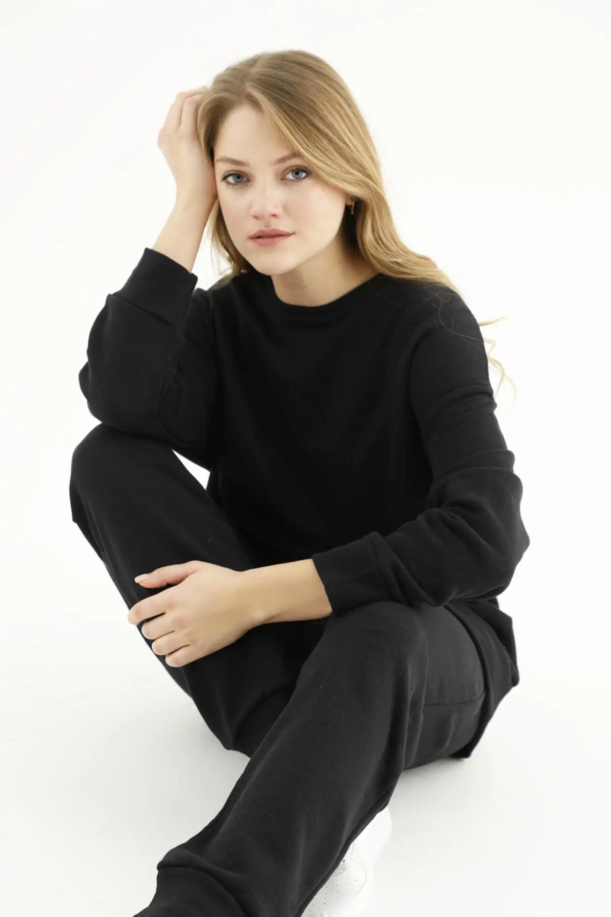 

Black Basic Knitted Tracksuit Set