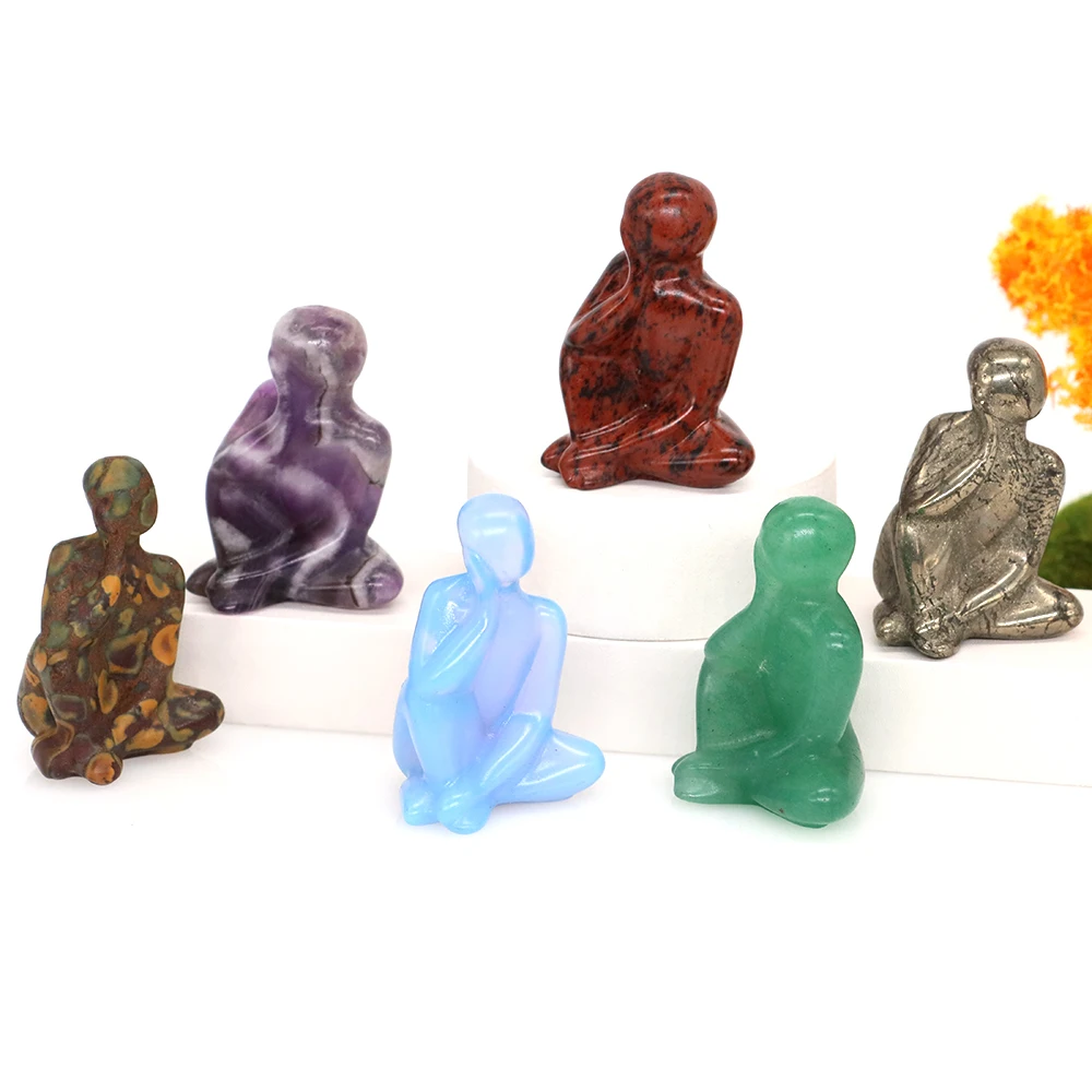 

1.6" Natural Crystals Abstract Thinker Statue Chakra Healing Gemstones Carved Nordic Art Yoga Figurine Crafts Home Decor Gifts