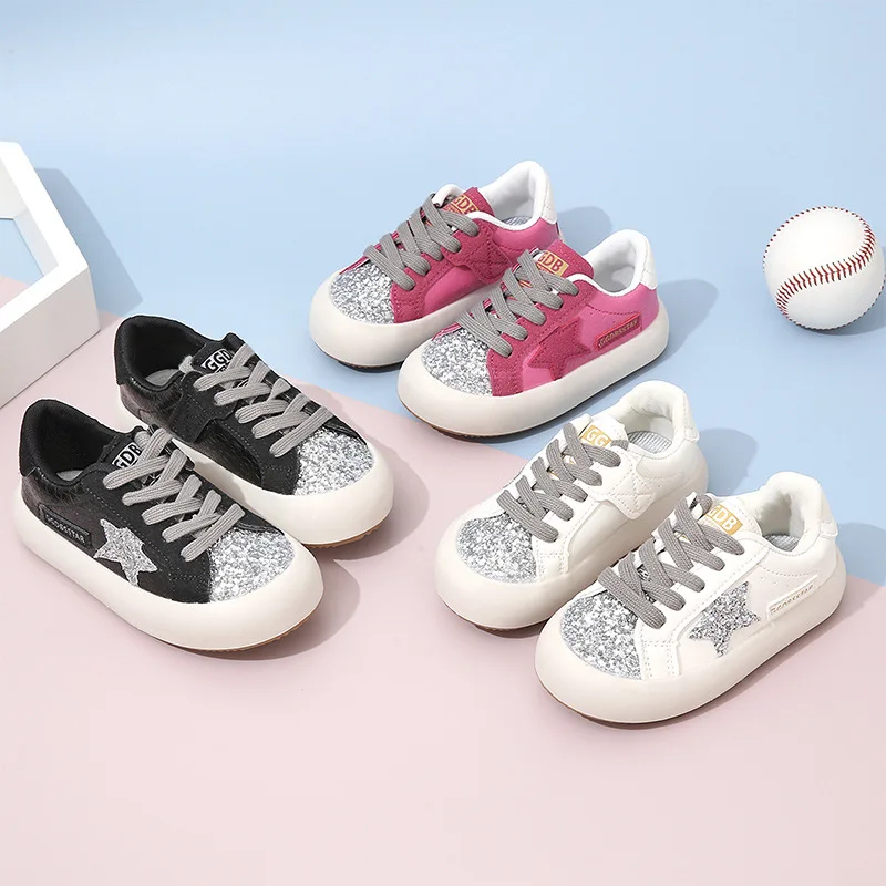 

Girls Board Shoes 2023 Autumn New Fashion Children Casual Sequins Single Shoes Kids Korean Soft Bottom Non-slip Sports Shoes