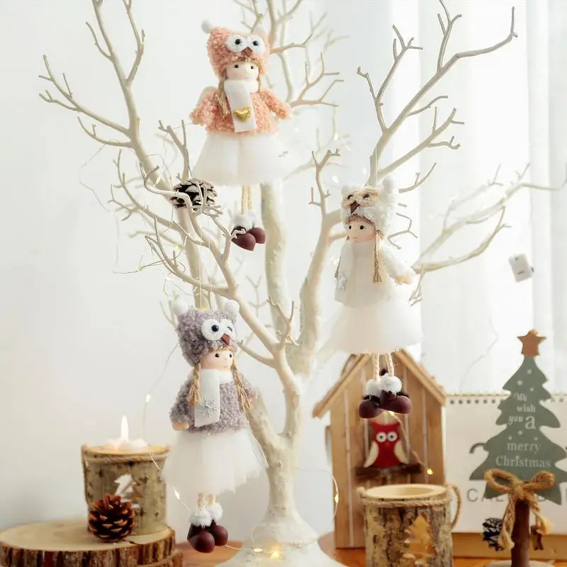 

Рождественская кукла, подвеска, плюшевые куклы-Ангелы с кружевной нитью, юбка, Рождественское украшение, строительные принадлежности для домашвечерние