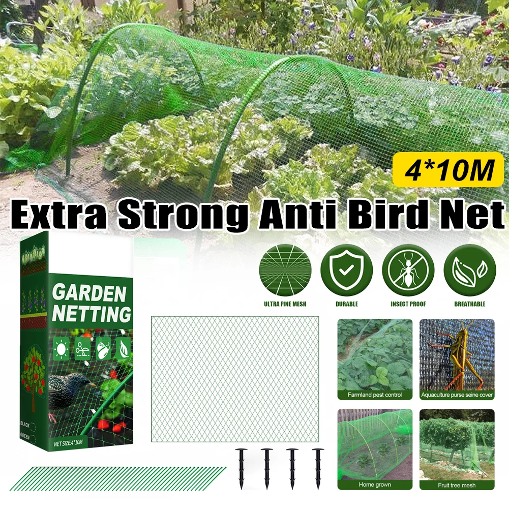 4x10m Extra Strong Anti Bird Net Nylon Garden Netting Reusable Protection Covers for Fruit Crop Plant Tree Farming Garden Tools