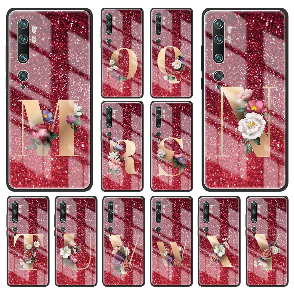 

Red 26 Letters Pink R M Tempered Glass for Xiaomi POCO F3 F4 GT 5G F2 PRO C3 M2 X2 X3 NFC M4 Funda poco x3 pro Phone Case Cover
