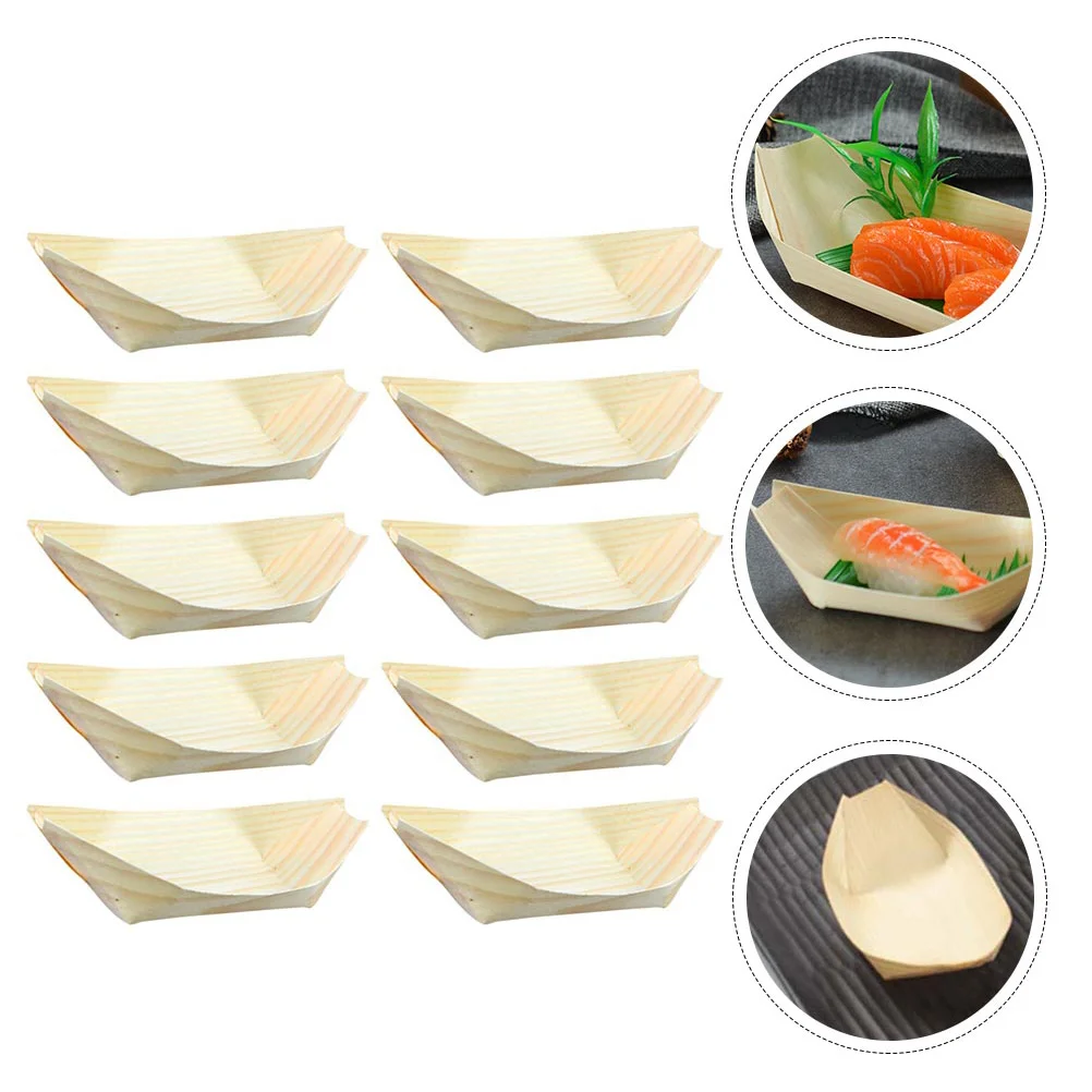 

Sushi Boat Wood Plates Serving Boats Trayplate Snackdisposable Wooden Japanese Trays Platter Sashimi Small Dishes Set Containers